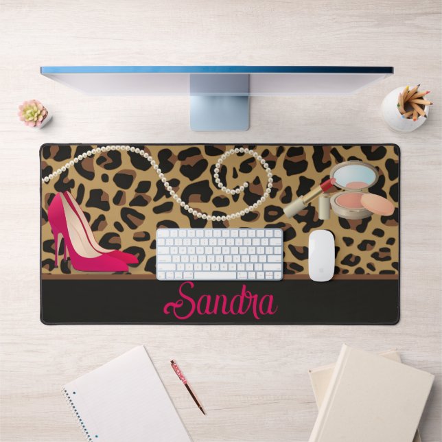 Glamourous Leopard Print Girly Personalized Desk Mat (Office 1)