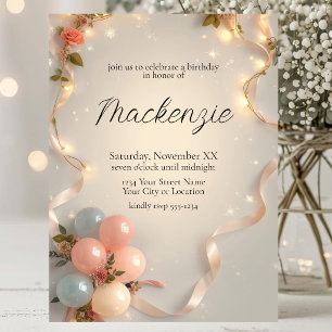 Glamourous Lights with Ribbons & Pastel Balloons Invitation