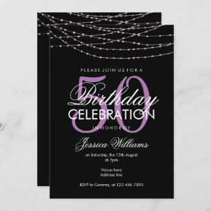 Glamourous Lilac Lights 50th Birthday Invitation