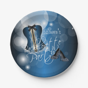 Glamourous Lingerie Bachelorette Party Blue Paper Plate