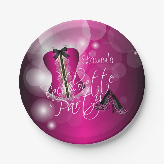 Glamourous Lingerie Bachelorette Party | Hot Pink Paper Plate (Front)