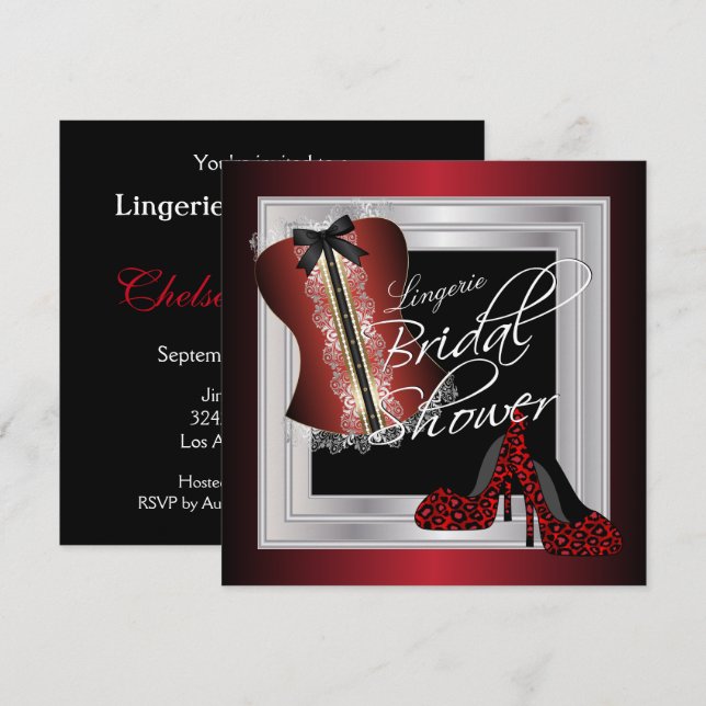 Glamourous Lingerie Bridal Shower | Dark Red Invitation (Front/Back)