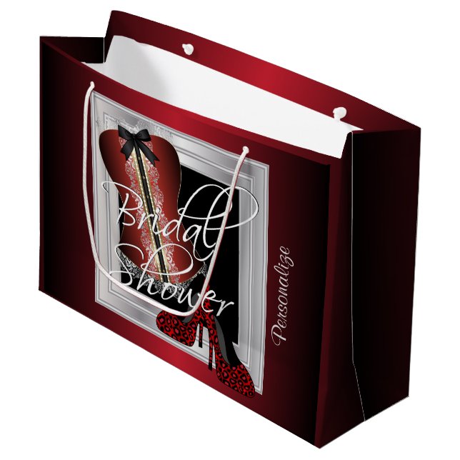 Glamourous Lingerie Bridal Shower | Dark Red Large Gift Bag (Front Angled)