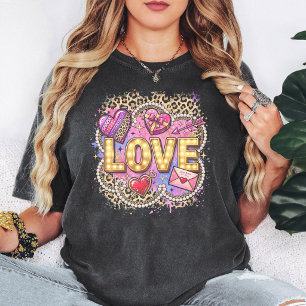 Glamourous Love Marquee With Leopard Print Hearts T-Shirt