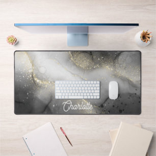 Glamourous Marble Gold Swirls Personalized Desk Mat