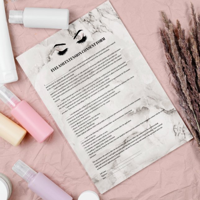 Glamourous marbled EYELASH EXTENSION CONSENT FORM Flyer (Creator Uploaded)