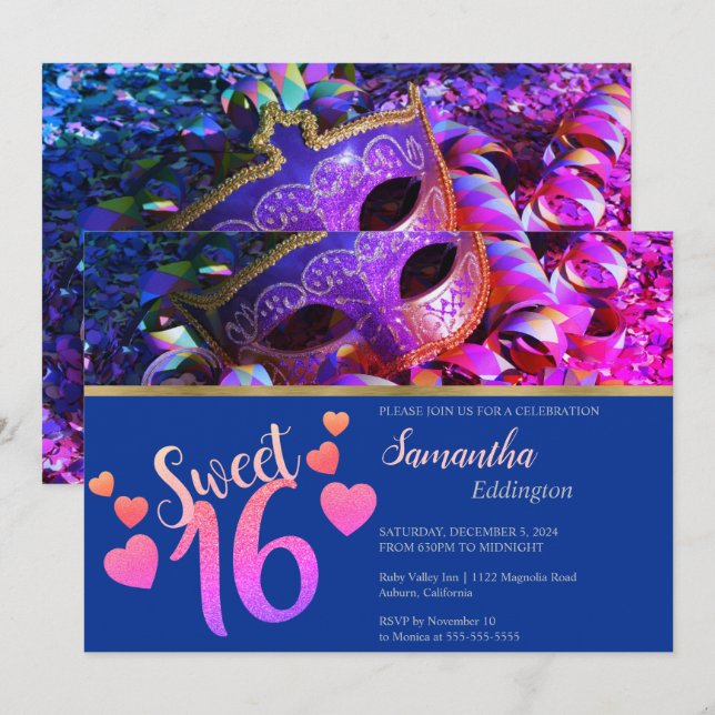 Glamourous Masquerade Sweet 16 Invitation (Front/Back)