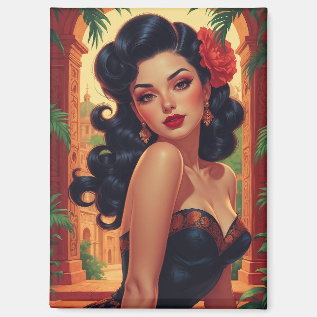 Glamourous Mexican Pin-Up Portrait Magnet (Front)