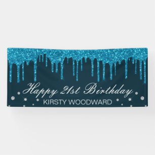 Glamourous Mid Blue Dripping Glitter Birthday Banner