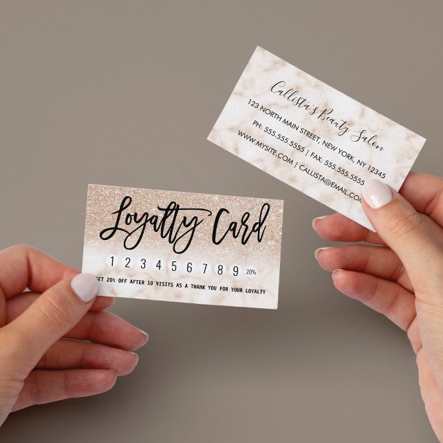 Glamourous Modern Chic Gold Glitter Marble Loyalty Card (Creator Uploaded)