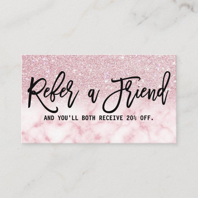Glamourous Modern Chic Pink Glitter Marble Ombre Referral Card (Front)