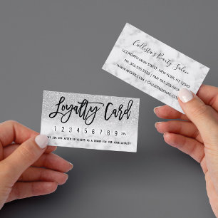 Glamourous Modern Chic Silver Glitter Marble Loyalty Card
