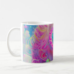 Glamourous Neon Woman with Sparkling Glasses Coffee Mug