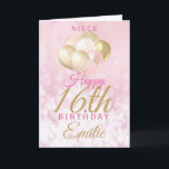 Glamourous Niece 16th Birthday Balloon Card<br><div class="desc">A gorgeous glamourous 16th birthday card for your niece or great niece. This fabulous design features blush pink and gold glitter balloons on a rose pink sparkly background.  Personalize with a name to wish someone a very happy sweet sixteenth birthday.</div>