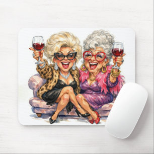 Glamourous Old Ladies With Wine Mouse Pad