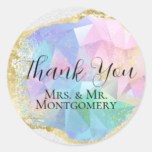 Glamourous Opal Gemstone with Gold on White Glitte Classic Round Sticker