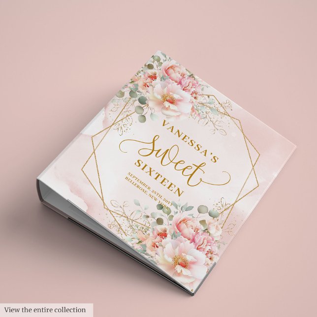 Glamourous Pastel Pink Gold Floral Sweet 16 Binder (Glamorous Pastel Pink Gold Floral Sweet 16 Binder)