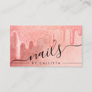 Glamourous Peach Pink Thick Glitter Drips Nails Business Card