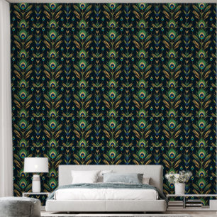 Glamourous Peacock Feather Art Deco Wallpaper