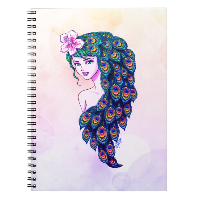 Glamourous Peacock Goddess Art Dreamy Notebook (Front)