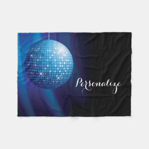 Glamourous Personalized Blue Disco Ball Fleece Blanket