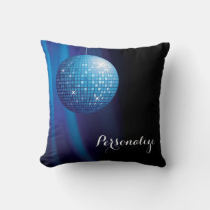 Glamourous Personalized Blue Disco Ball Throw Pillow