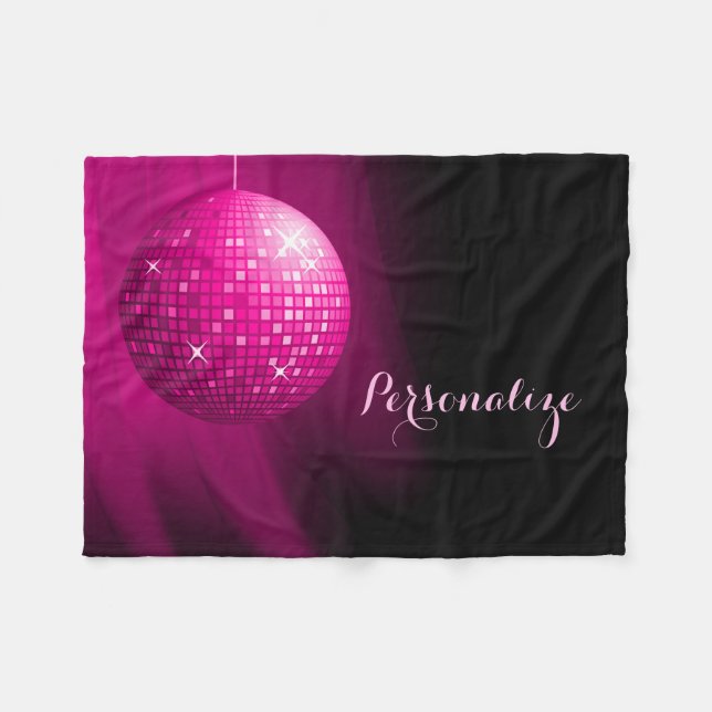 Glamourous Personalized Hot Pink Disco Ball Fleece Blanket (Front (Horizontal))