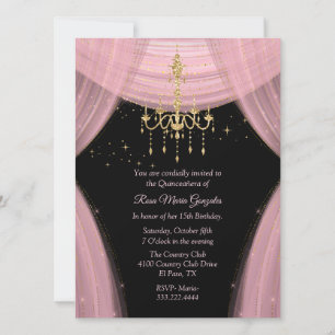 Glamourous Pink and Black Quinceañera Invitation