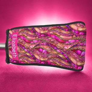 Glamourous Pink and Gold Abstract Personalized Golf Head Cover