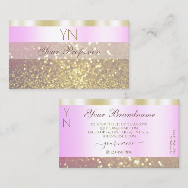 Glamourous Pink and Gold Sparkling Glitter Monogra Business Card (Front/Back)