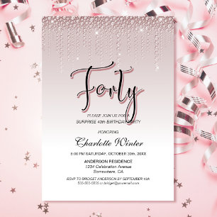 Glamourous Pink Diamonds Surprise 40th Birthday Invitation