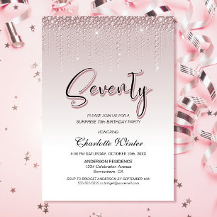 Glamourous Pink Diamonds Surprise 70th Birthday Invitation