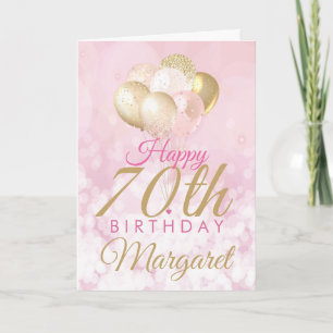 Glamourous Pink Glitter Balloons 70th Birthday Card
