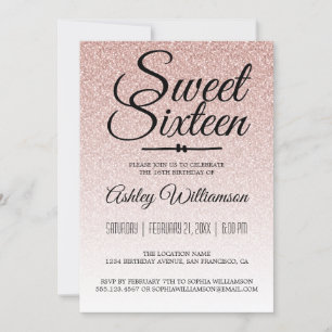Glamourous Pink Glitter Ombre Sweet 16 Birthday Invitation