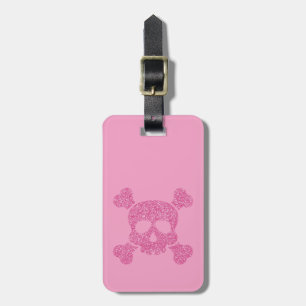 Glamourous Pink Glitter Skull and Crossbones Luggage Tag