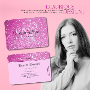Glamourous Pink Glitter Sparkling Stars Monogram  Business Card