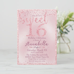 Glamourous Pink Glitter Sweet 16 Birthday Invitation