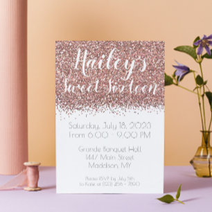 Glamourous Pink Glitter Sweet Sixteen Celebration Invitation