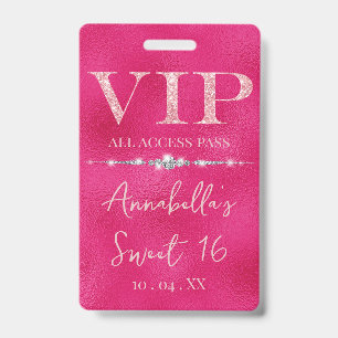 Glamourous Pink Glitter VIP Badge