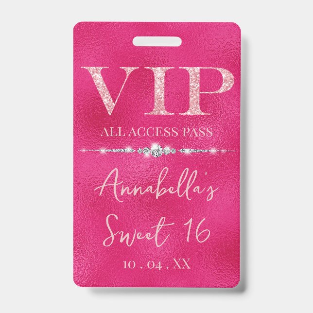 Glamourous Pink Glitter VIP Badge (Front)