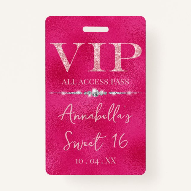 Glamourous Pink Glitter VIP Badge (Front)