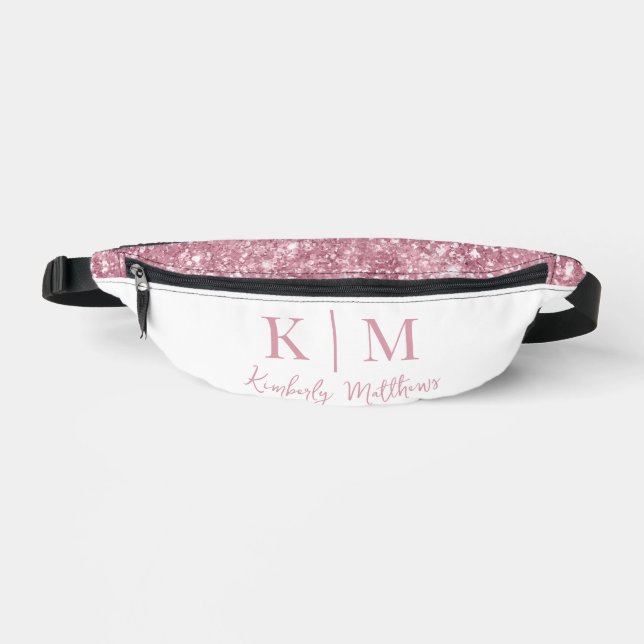 Glamourous Pink Glitter with Monogram Initials Fanny Pack (Front)