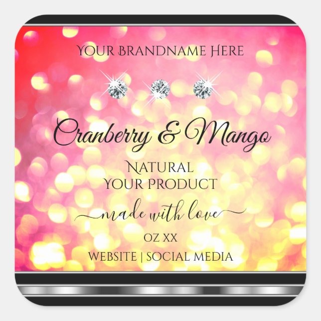 Glamourous Pink Gold Glitter Product Labels Jewels (Front)