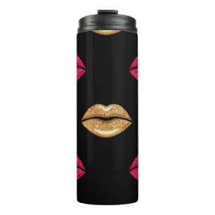 Glamourous Pink Gold: Shimmering Lipstick Pattern Thermal Tumbler