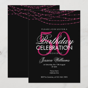 Glamourous Pink Lights 50th Birthday Invitation