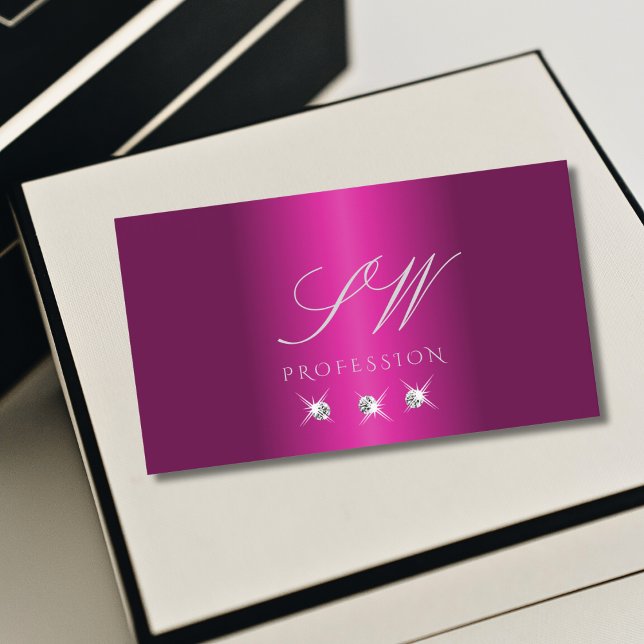 Glamourous Pink Silver Sparkling Diamonds Initials Business Card (Creator Uploaded)