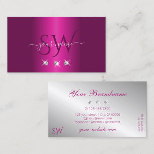Glamourous Pink Silver Sparkling Diamonds Monogram Business Card