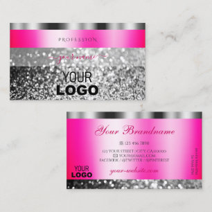 Glamourous Pink Silver Sparkling Glitter with Logo Business Card