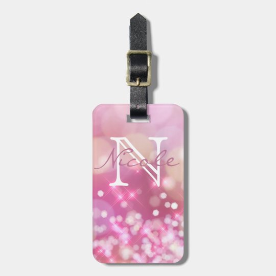 Glamourous Pink Sparkle Monogram Luggage Tag