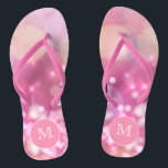 Glamourous pink sparkles Monogram Flip Flops<br><div class="desc">NewParkLane - Get ready for summer with these monogrammed flip flops, with a pink shimmery, sparkling background, and a hot pink frame for your monogram. Cute design for any girl who loves glamour! Easy to customize in Zazzle with your own text for a personalized design. All text style, colours, sizes...</div>